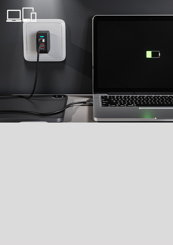 PowerWall 67 | Cargador de pared GaN de 3 puertos y 67W - KMC-500
