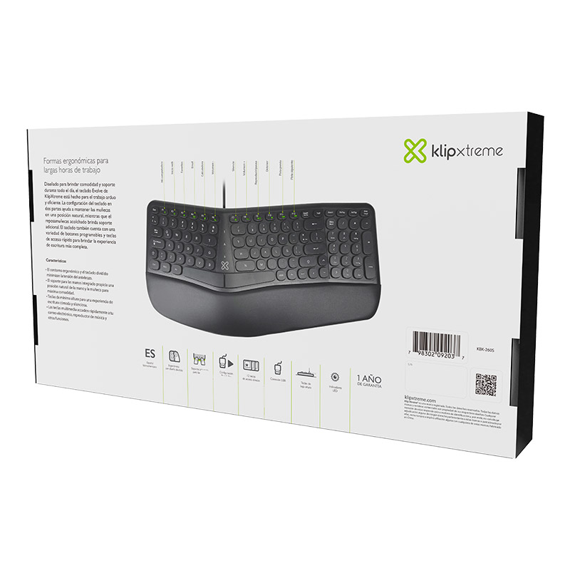 Evolve | Wired ergonomic keyboard with hand rest - KBK-260S