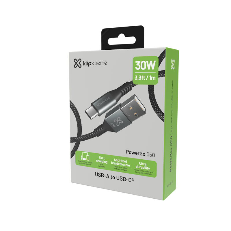 CABLE USB KLIPXTREME A TO C CABLE 30W KAC-050-3FT