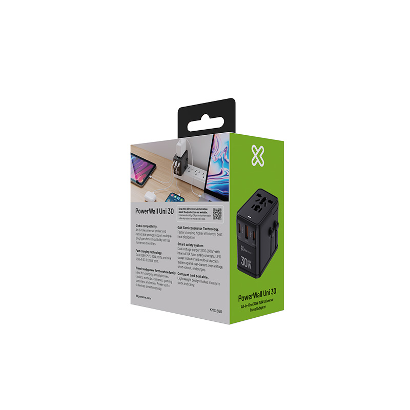 Klip Xtreme KX KMC-350 Wall Chrgr Universal plug 2300W 30W USB-C USB-A