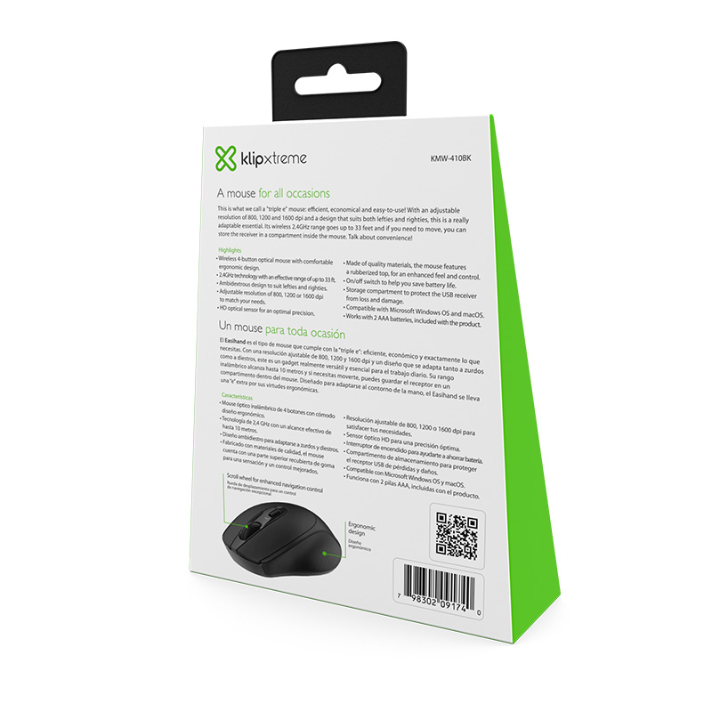 Easihand | Ergonomic wireless mouse - KMW-410BK | Klipxtreme