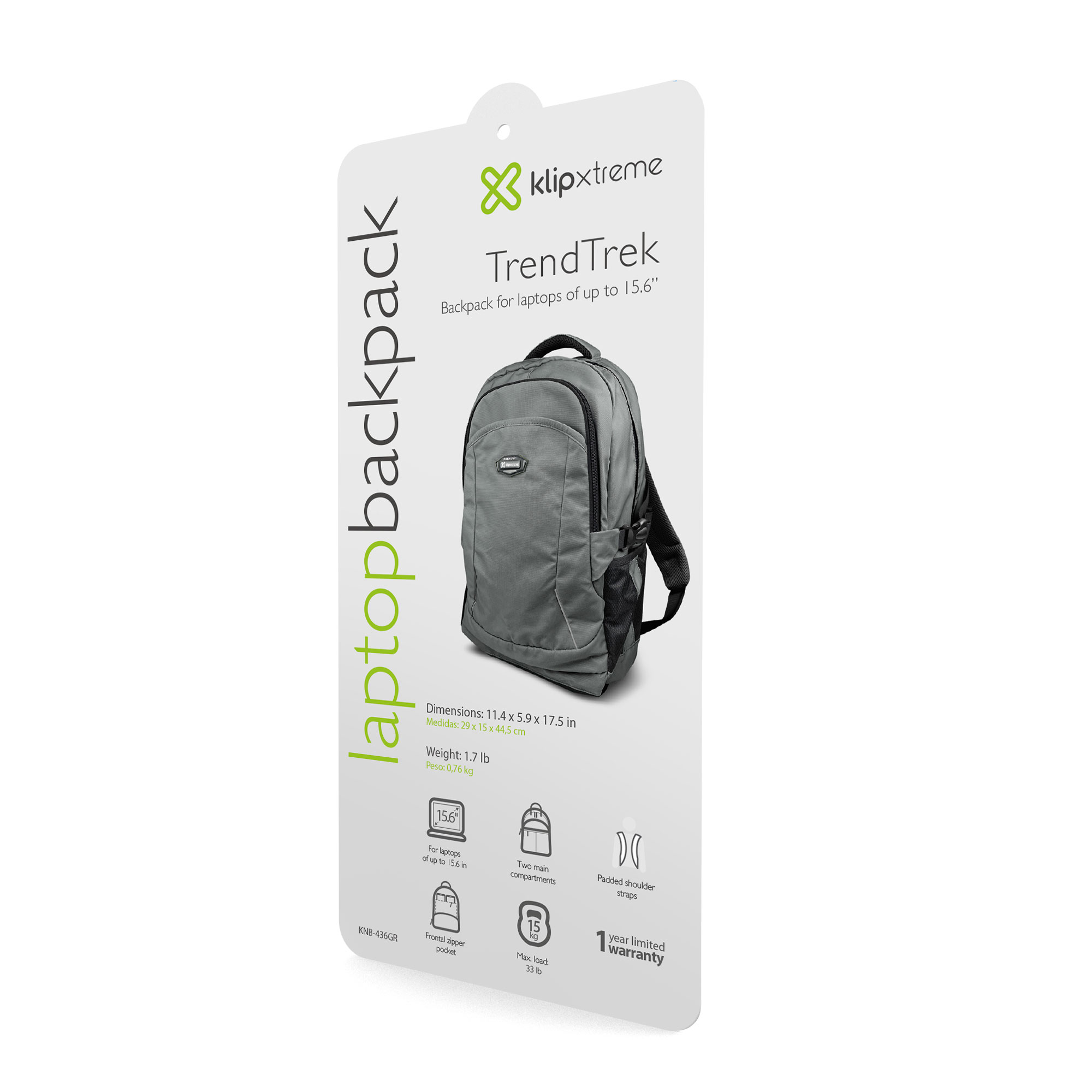 Klip Xtreme KX Bkpk Laptop KNB-436GR 15.6 Gray